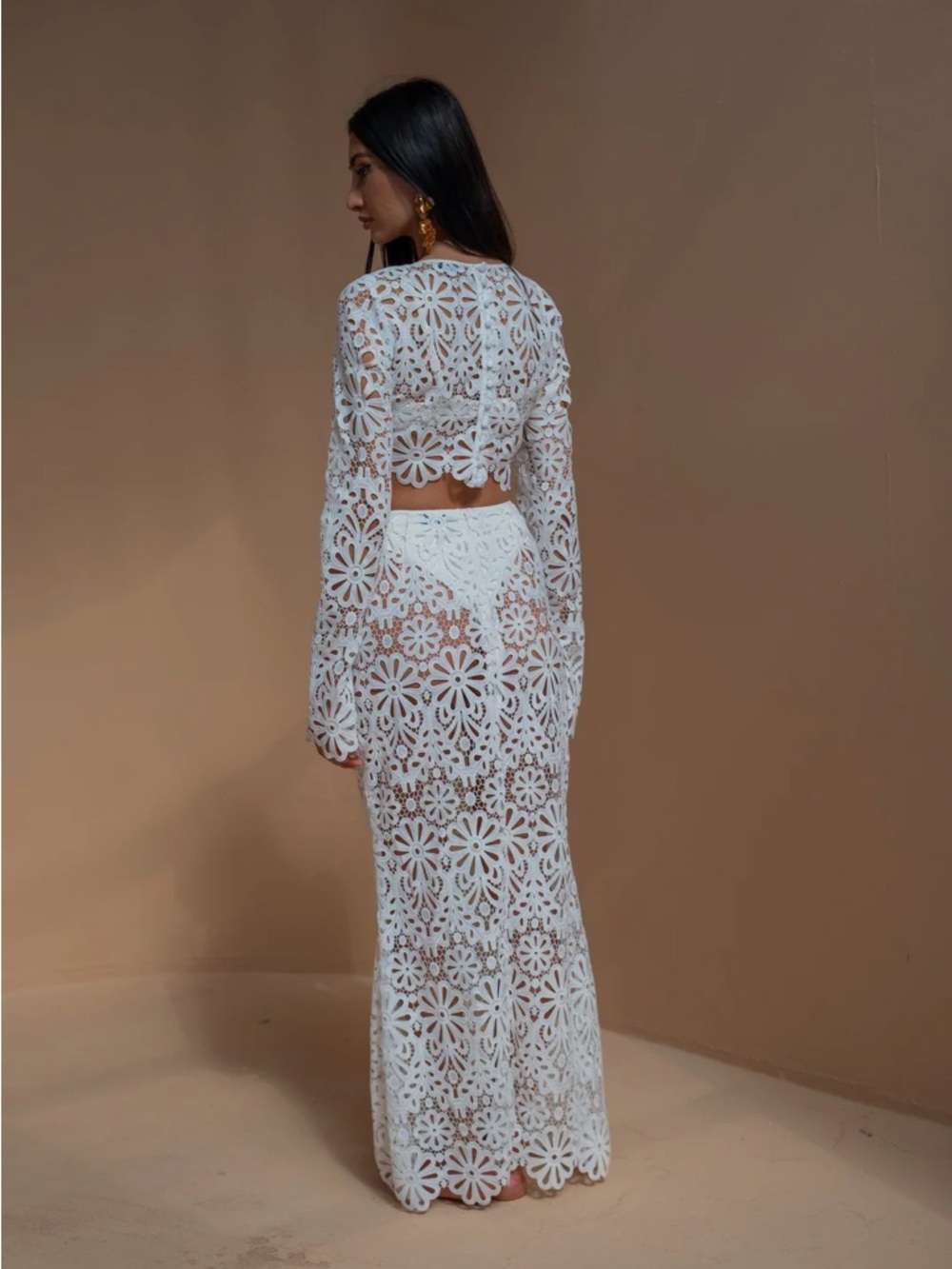PHAIR White Crochet Floral Maxi Coverup Skirt - Picture 2 of 6